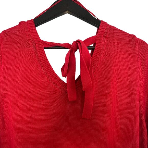 Talbots 100% Cotton Pima Double V Tie Back Sweater Medium Red Holiday Christmas - Picture 3 of 7